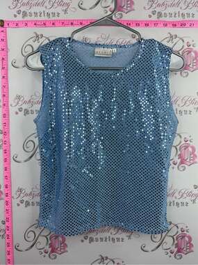 hennes tank top sparkly blue y2k  Sequin Sleeveless Tank Top in Light Blue